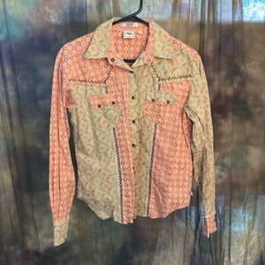 Cruel Girl pink & mint patterned button down